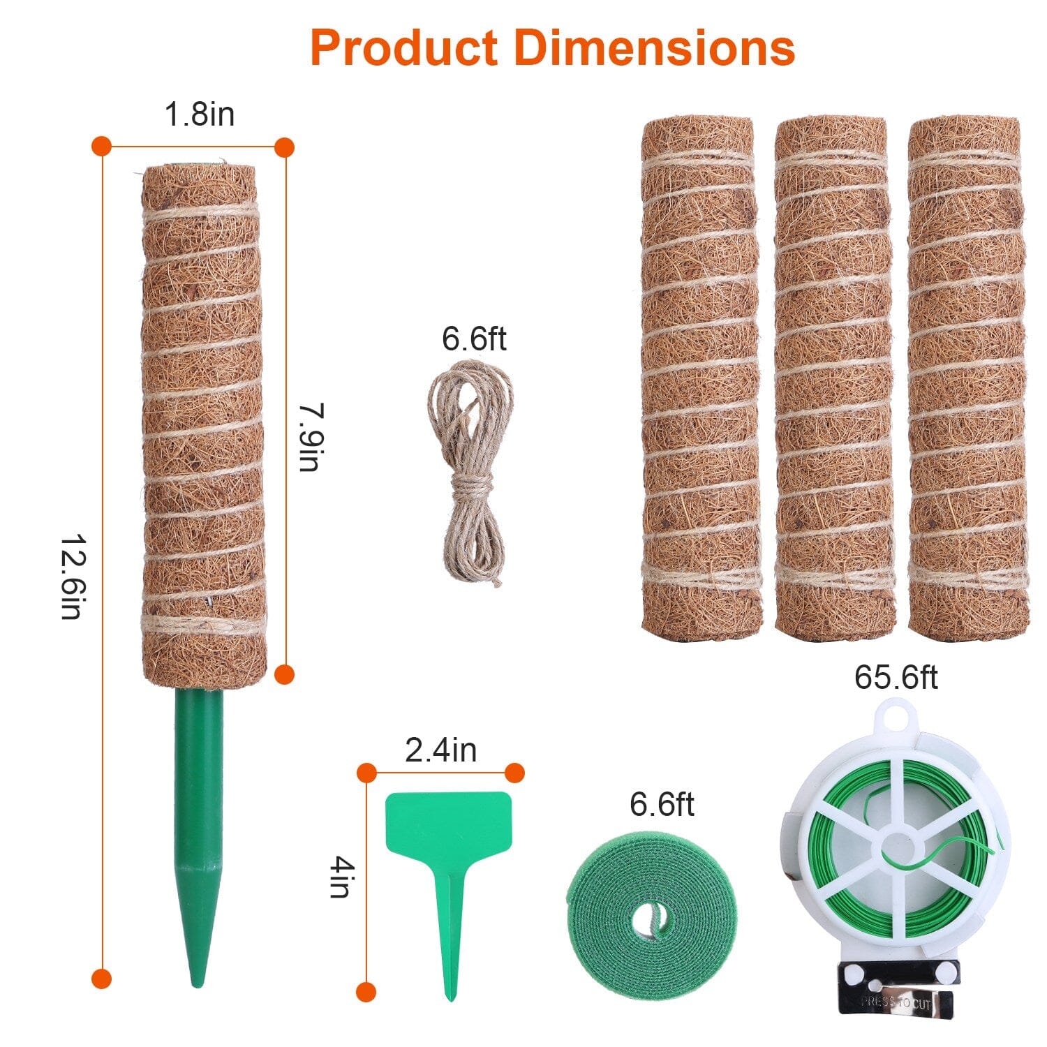 4-Pieces: Coco Coir Extendable Moss Pole for Climbing Plants Garden & Patio - DailySale