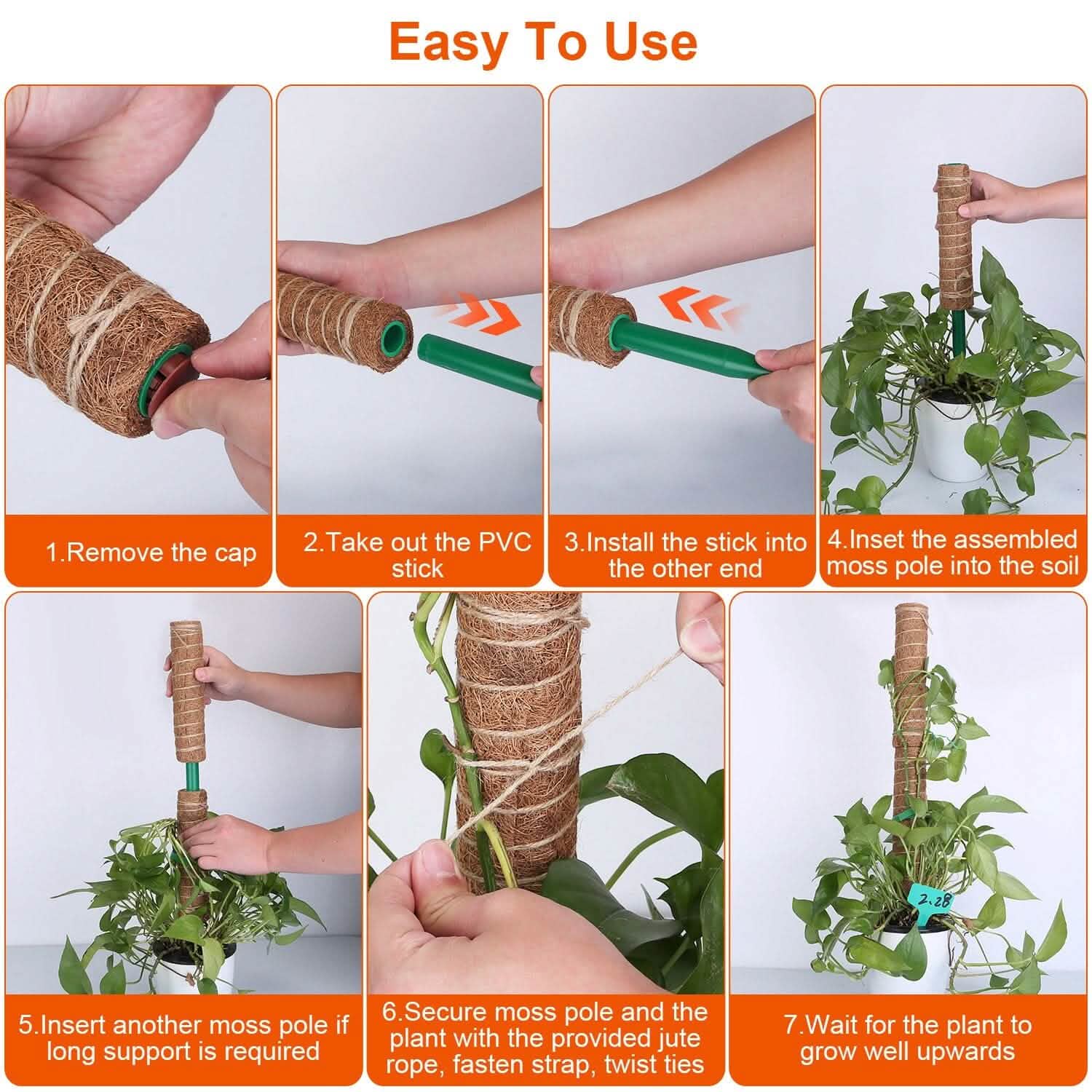 extendable moss pole 4-Pieces: Coco Coir Extendable Moss Pole for Climbing Plants