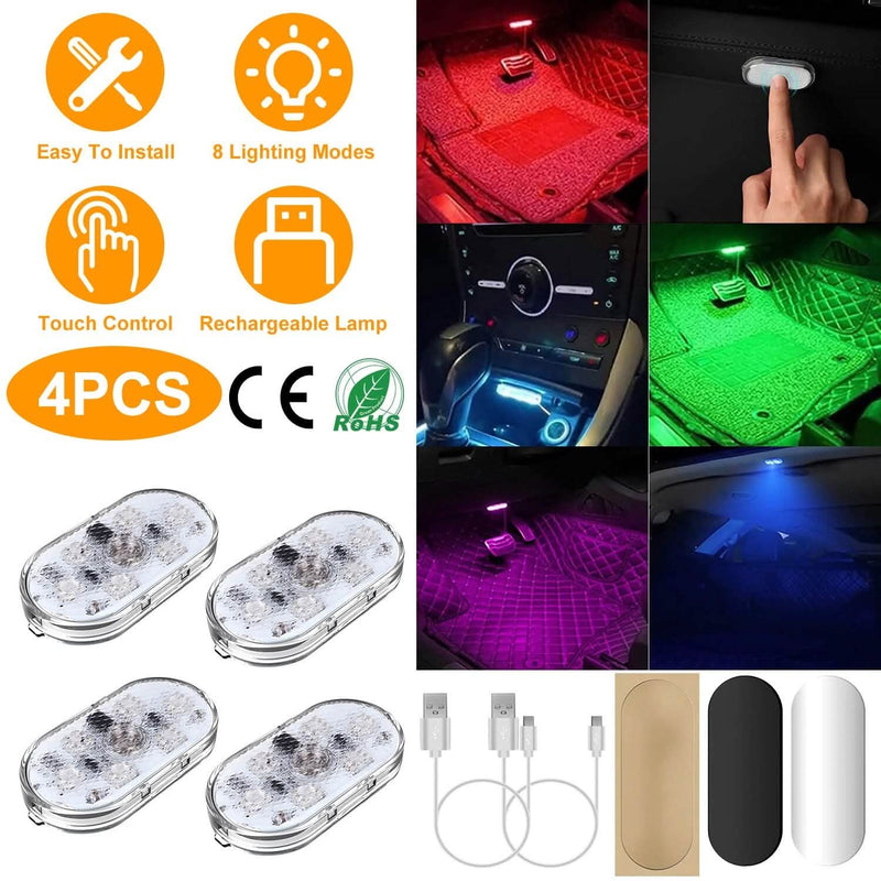 4-Pieces: Cordless Car Interior Light USB Rechargeable Automotive - DailySale