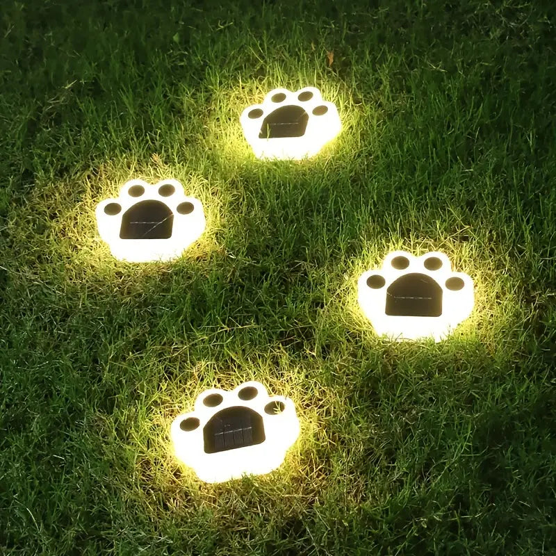 4-Pieces: Cute Paw-Shaped Solar Lawn Lights Outdoor Lighting Warm - DailySale