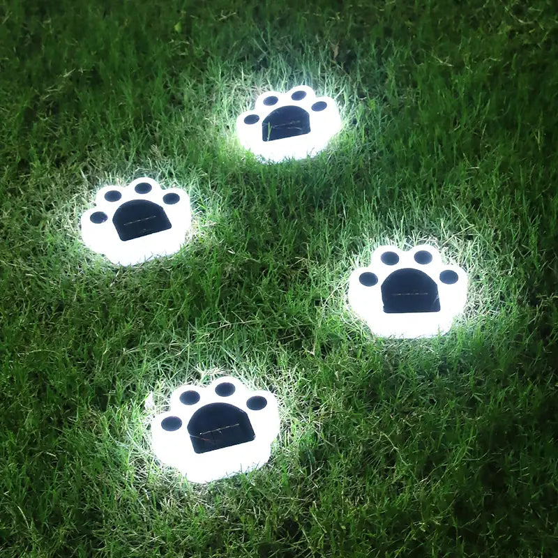4-Pieces: Cute Paw-Shaped Solar Lawn Lights Outdoor Lighting White - DailySale