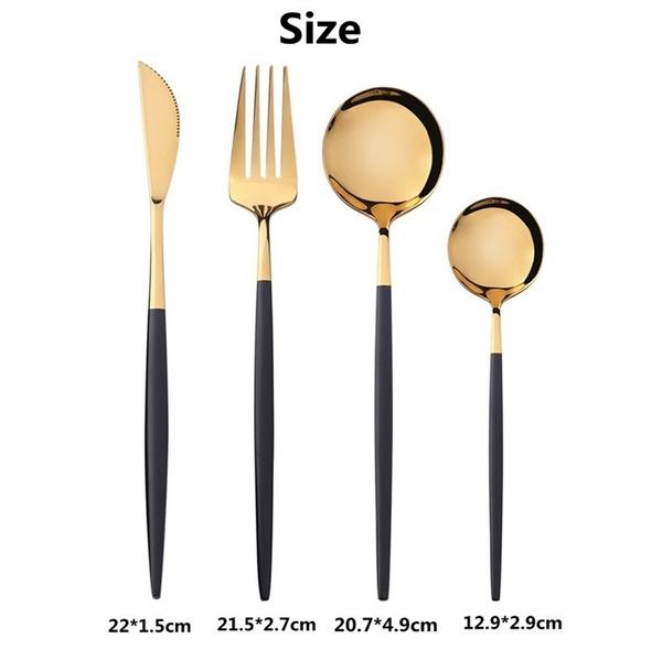 4-Pieces: Mirror Polish Dinnerware Set Stainless Steel Cutlery Set Flat Tableware Kitchen & Dining - DailySale