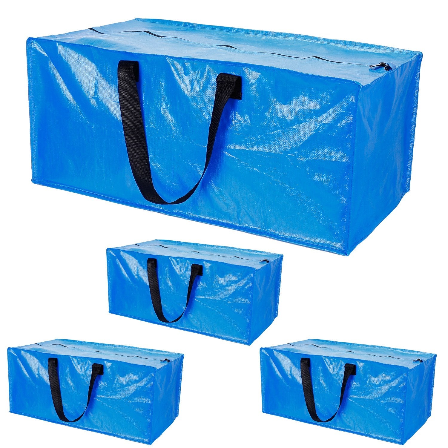 4-Pieces: Reusable Plastic Totes Blue Moving Bin Zippered Storage Bag Closet & Storage - DailySale