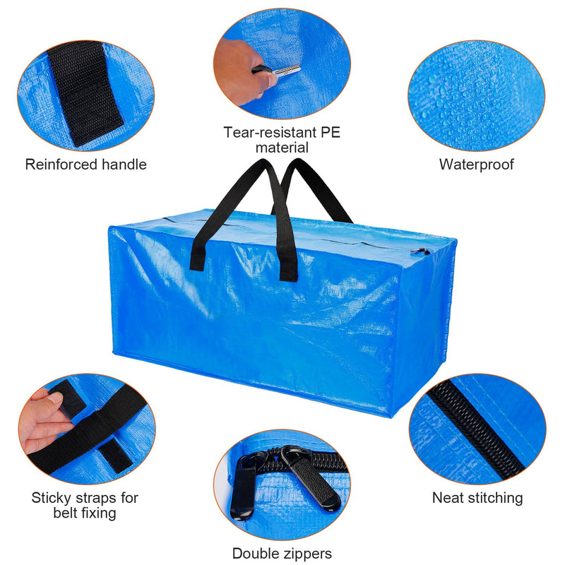 4-Pieces: Reusable Plastic Totes Blue Moving Bin Zippered Storage Bag Closet & Storage - DailySale