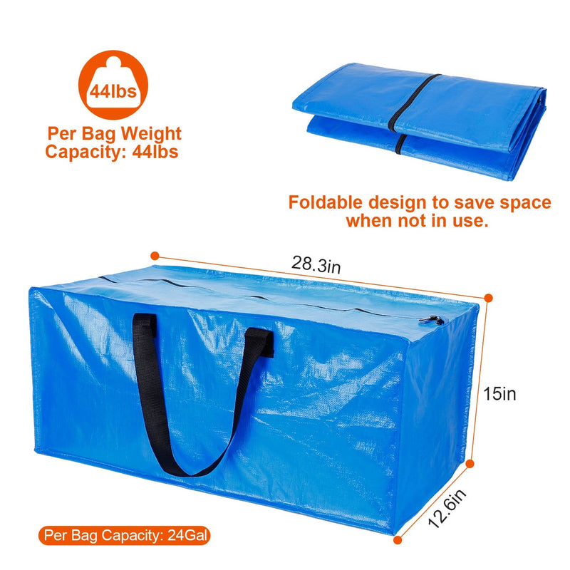 4-Pieces: Reusable Plastic Totes Blue Moving Bin Zippered Storage Bag Closet & Storage - DailySale