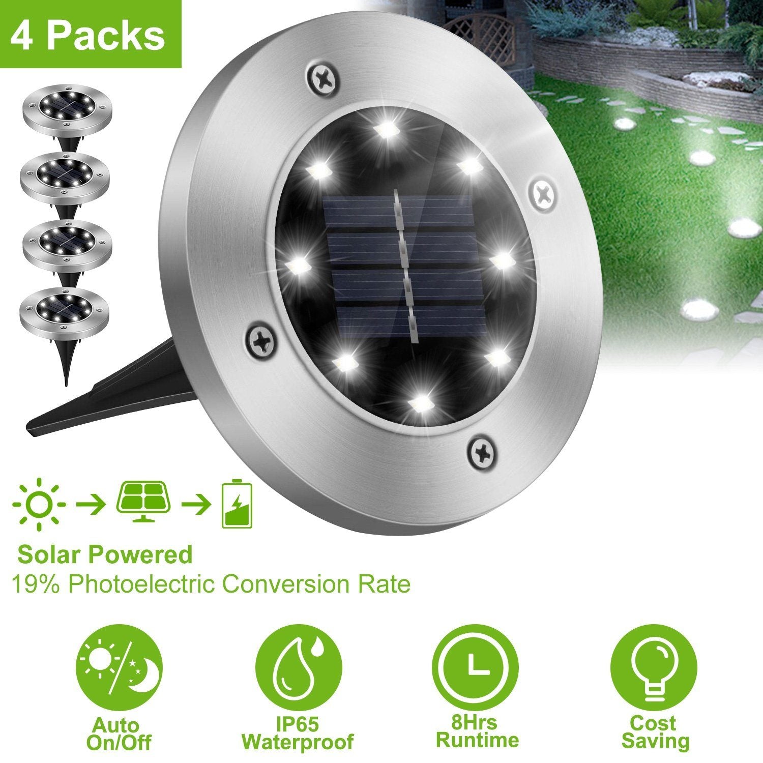 4-Pieces: Solar Powered Ground Light Outdoor Lighting - DailySale