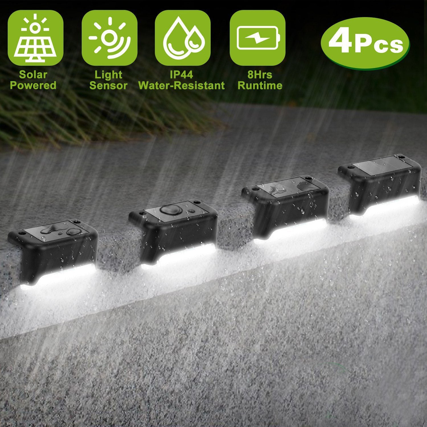 4-Pieces: Solar Powered LED Step Lights Outdoor Lighting - DailySale