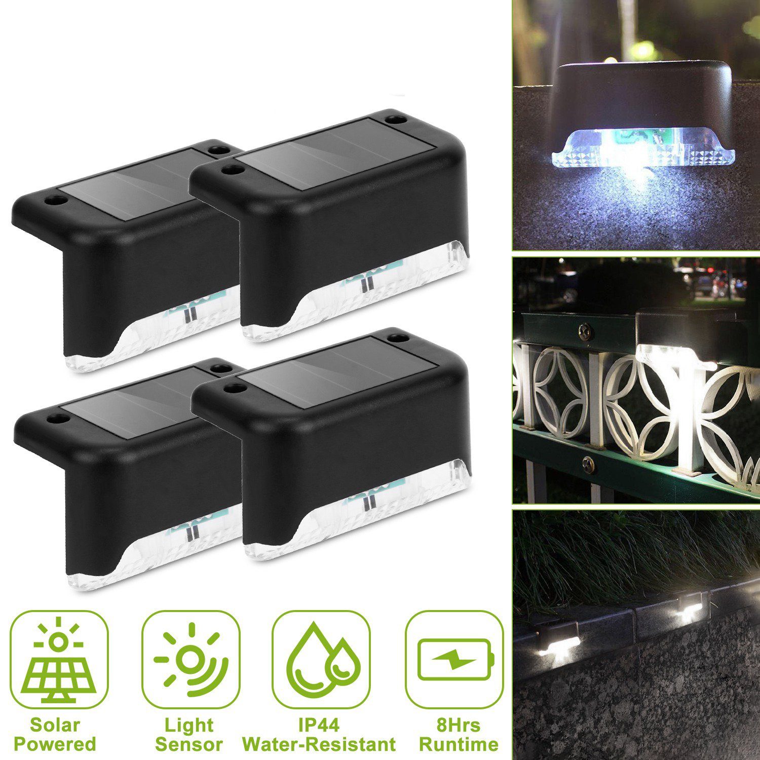 4-Pieces: Solar Powered LED Step Lights Outdoor Lighting - DailySale