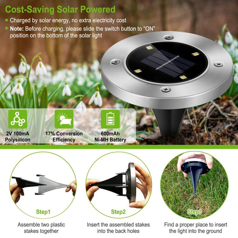 4-Pieces: Solar Waterproof Ground Light Lighting & Decor - DailySale