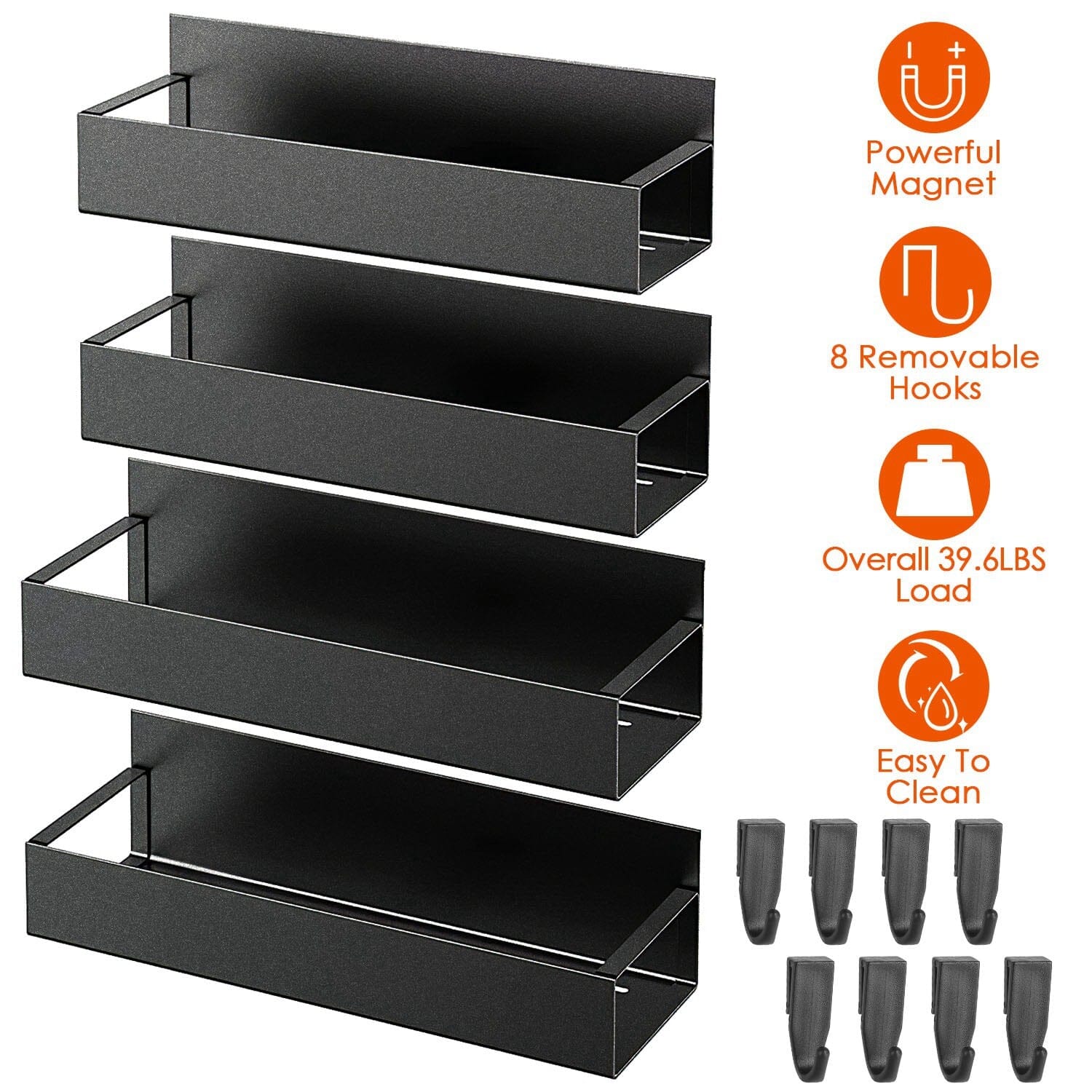 4-Pieces: Spice Rack Strong Magnetic Seasoning Storage Shelf with 8 Removable Hooks Kitchen Storage - DailySale