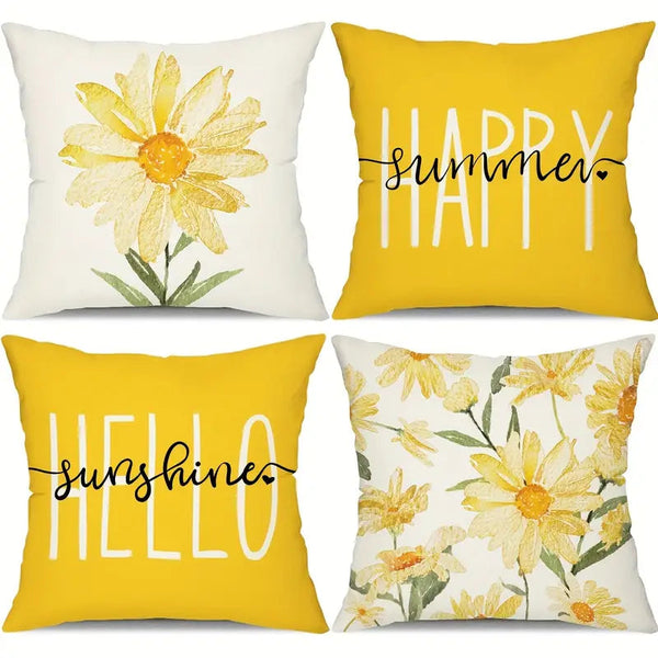 4-Pieces: Summer Flowers Printed Throw Pillow Cover Cushion Pillow Case Furniture & Decor - DailySale