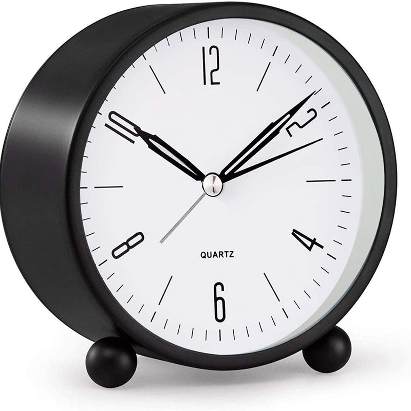 4" Super Silent Non Ticking Analog Alarm Clock with Night Light Household Appliances Black - DailySale