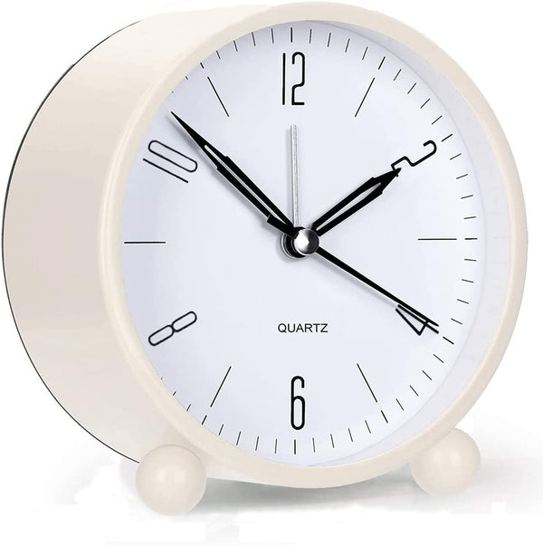 4" Super Silent Non Ticking Analog Alarm Clock with Night Light Household Appliances White - DailySale