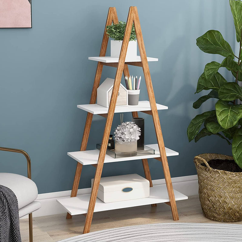 4-Tier Bookshelf Wooden Ladder Shelf Wooden Bookcase A- Shaped Furniture & Decor - DailySale