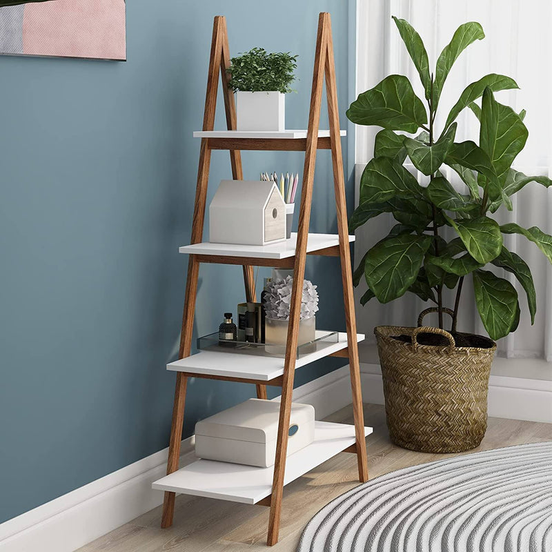 4-Tier Bookshelf Wooden Ladder Shelf Wooden Bookcase A- Shaped Furniture & Decor - DailySale