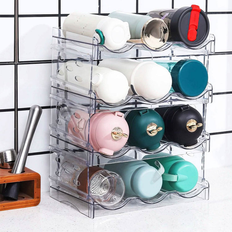 4-Tier Bottle Storage 12 Bottles Transparent Stackable Organizer Holder Shelf Kitchen Storage - DailySale
