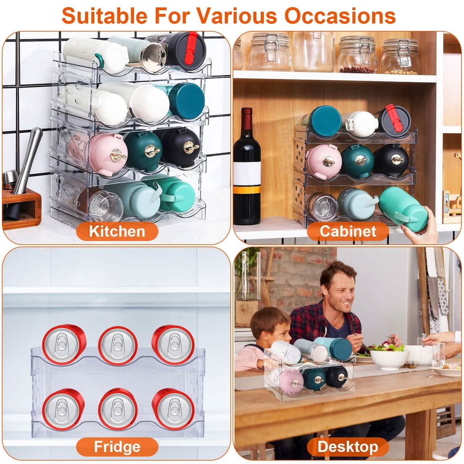 4-Tier Bottle Storage 12 Bottles Transparent Stackable Organizer Holder Shelf Kitchen Storage - DailySale