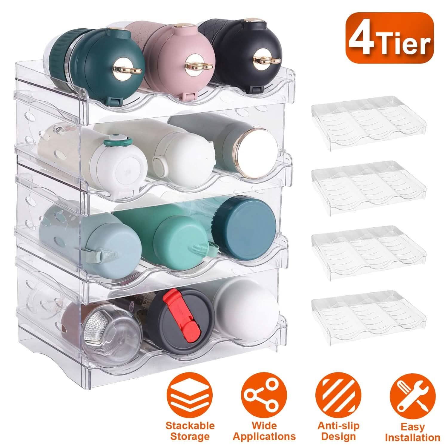 4-Tier Bottle Storage 12 Bottles Transparent Stackable Organizer Holder Shelf Kitchen Storage - DailySale