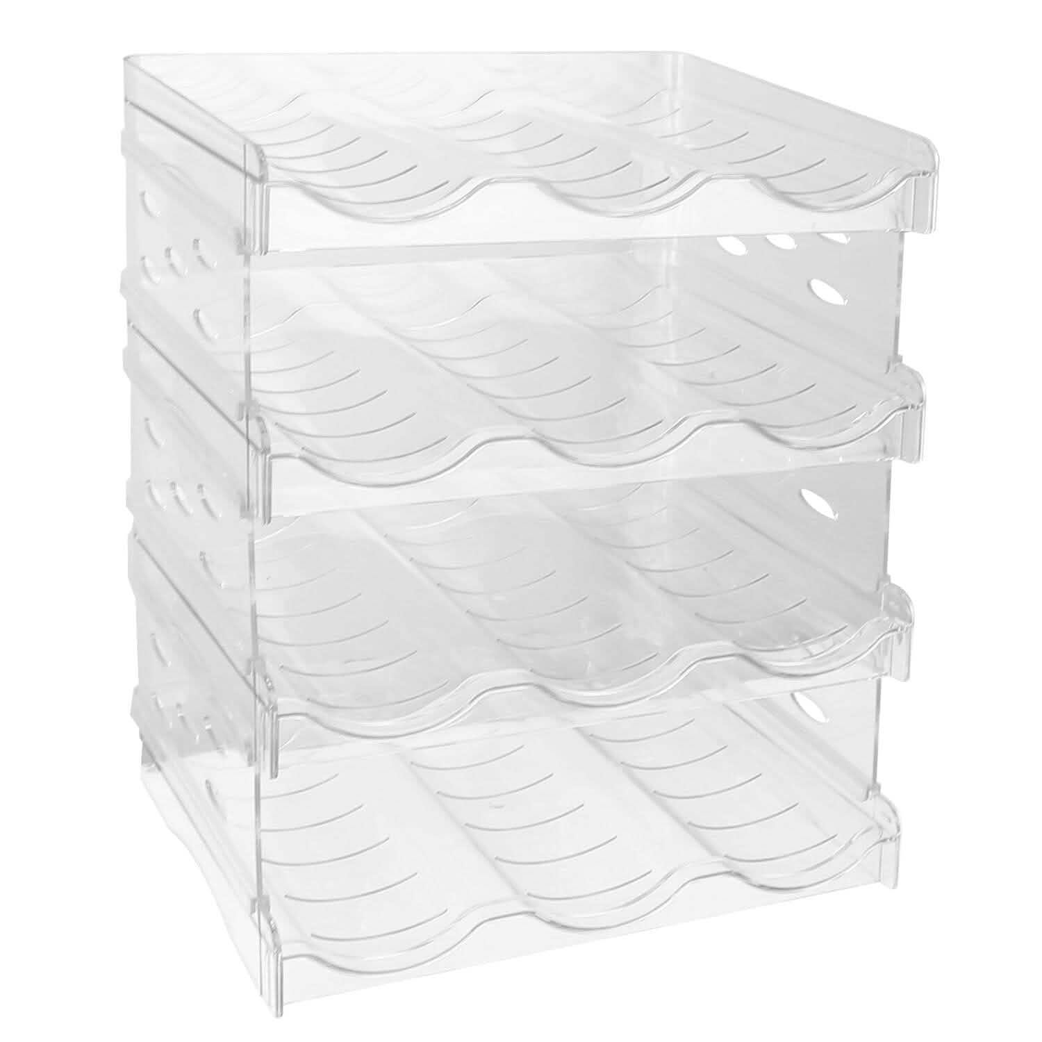 4-Tier Bottle Storage 12 Bottles Transparent Stackable Organizer Holder Shelf Kitchen Storage - DailySale