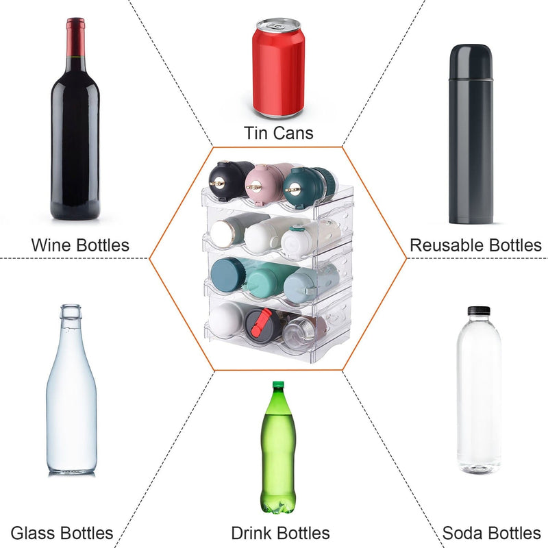 4-Tier Bottle Storage 12 Bottles Transparent Stackable Organizer Holder Shelf Kitchen Storage - DailySale