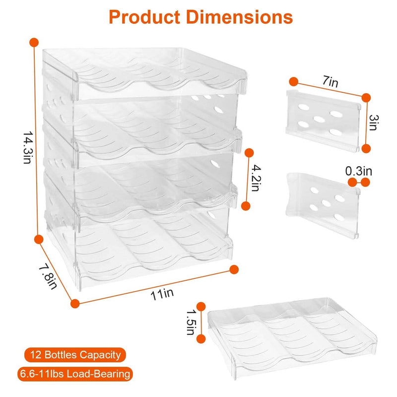 4-Tier Bottle Storage 12 Bottles Transparent Stackable Organizer Holder Shelf Kitchen Storage - DailySale
