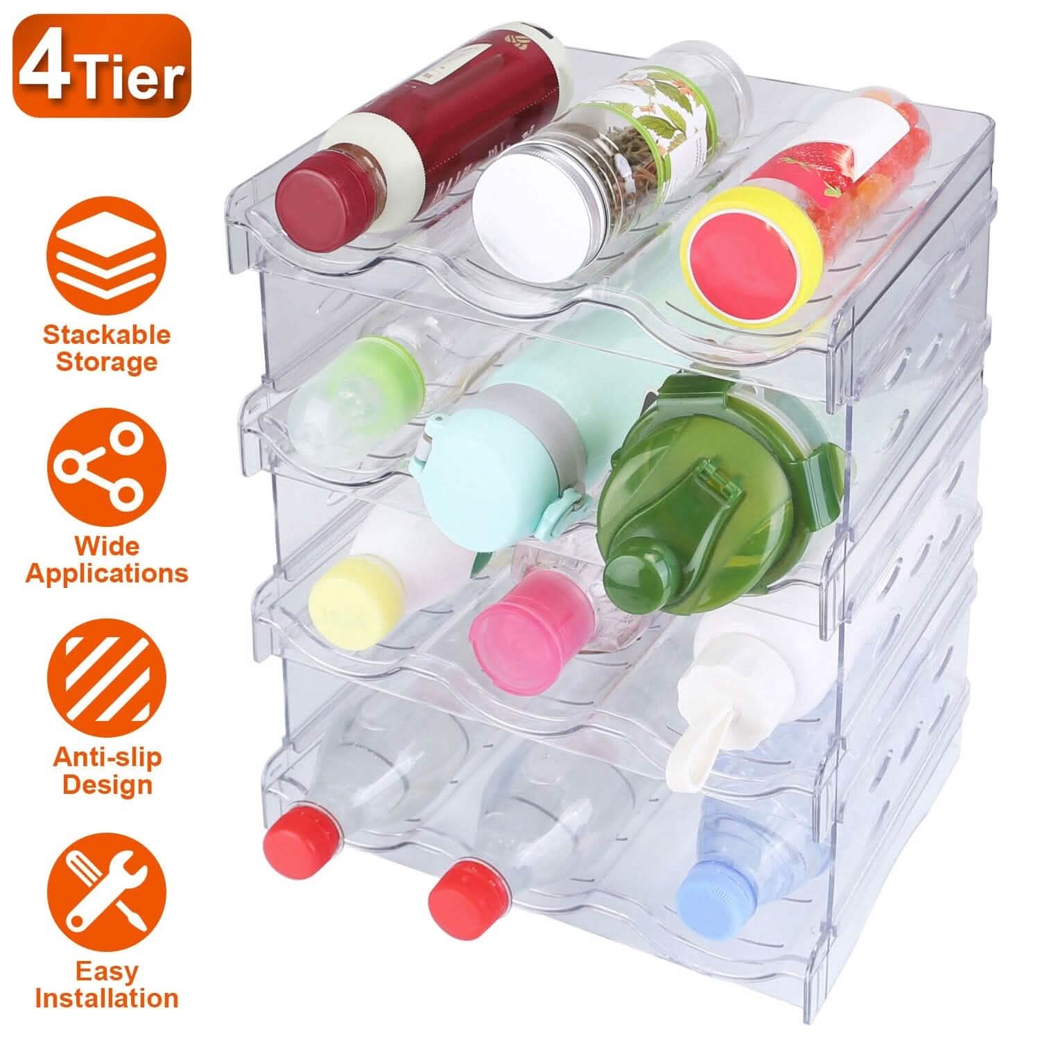 4-Tier Bottle Storage 12 Bottles Transparent Stackable Organizer Holder Shelf Kitchen Storage - DailySale