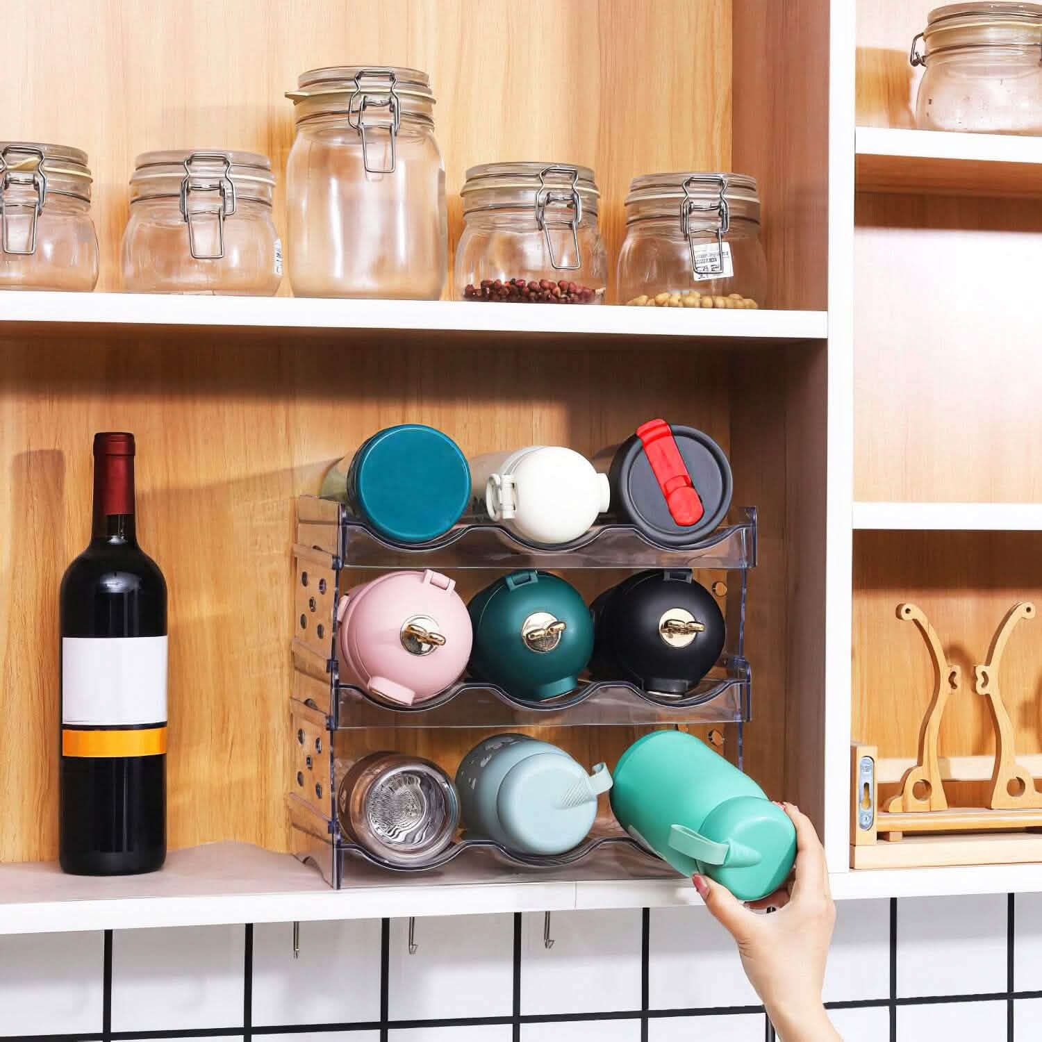 4-Tier Bottle Storage 12 Bottles Transparent Stackable Organizer Holder Shelf Kitchen Storage - DailySale