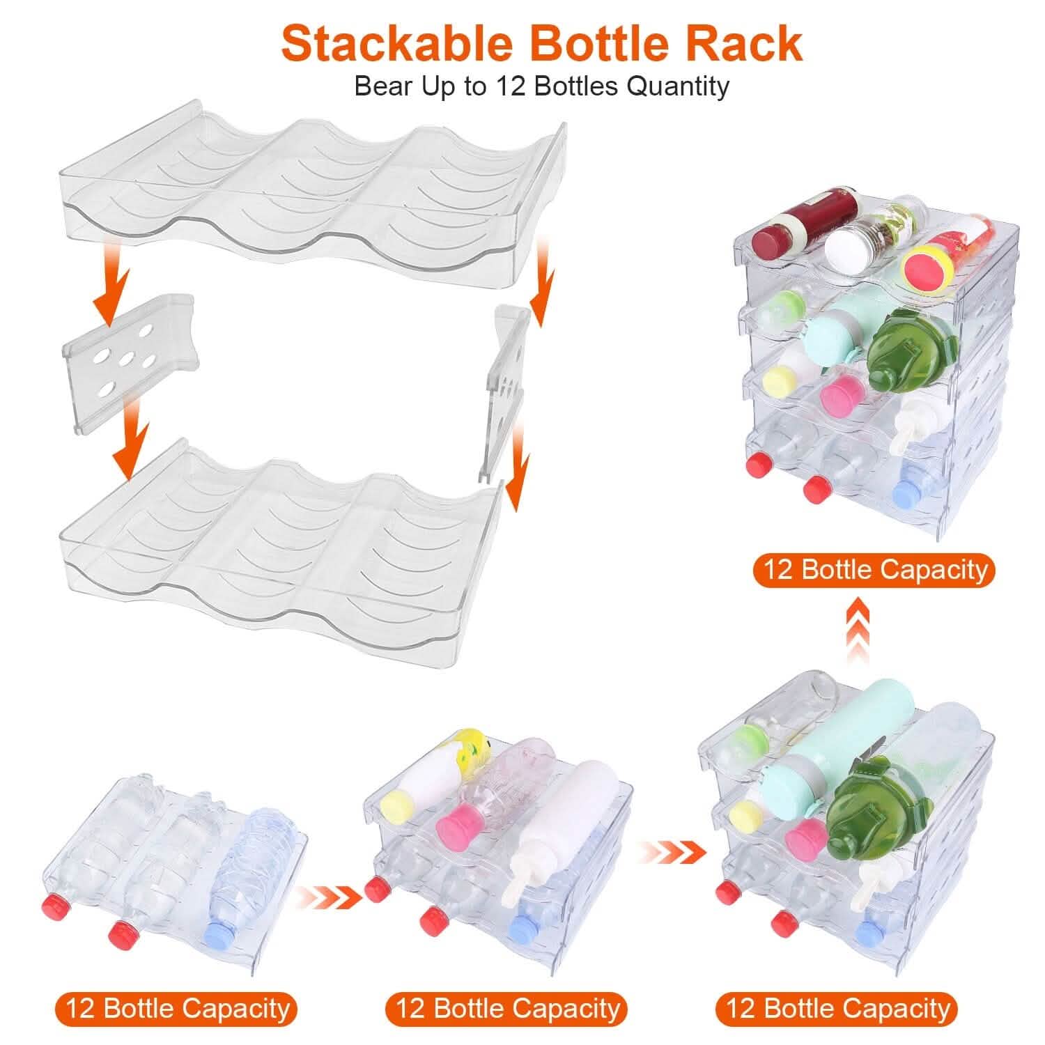 4-Tier Bottle Storage 12 Bottles Transparent Stackable Organizer Holder Shelf Kitchen Storage - DailySale