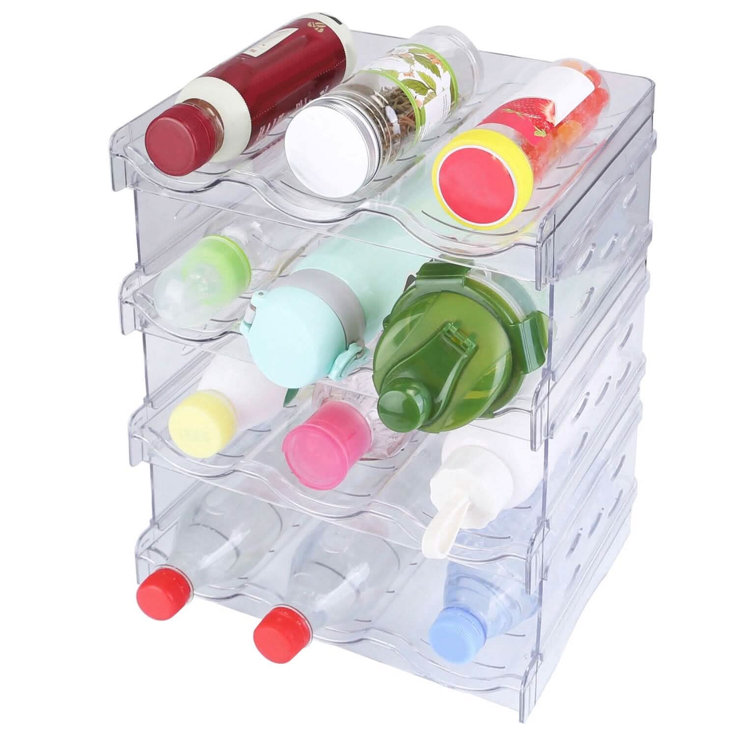 4-Tier Bottle Storage 12 Bottles Transparent Stackable Organizer Holder Shelf Kitchen Storage - DailySale