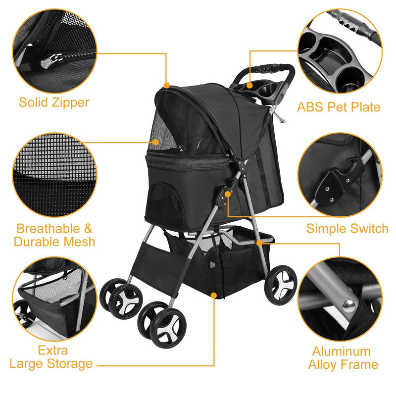 4 Wheels Pet Foldable Stroller Pet Supplies - DailySale