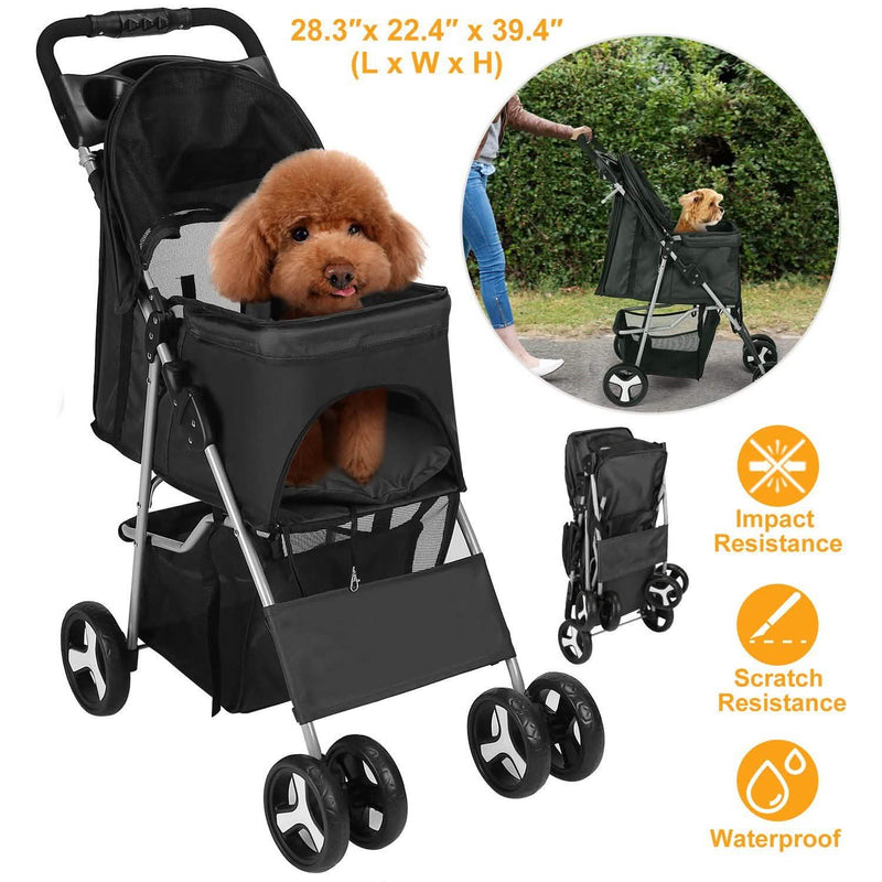 4 Wheels Pet Foldable Stroller Pet Supplies - DailySale