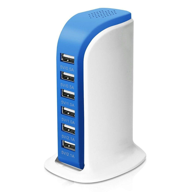 40-Watt 6-Port USB Charging Station for Smart Phones and Tablets - Assorted Colors Gadgets & Accessories Blue - DailySale
