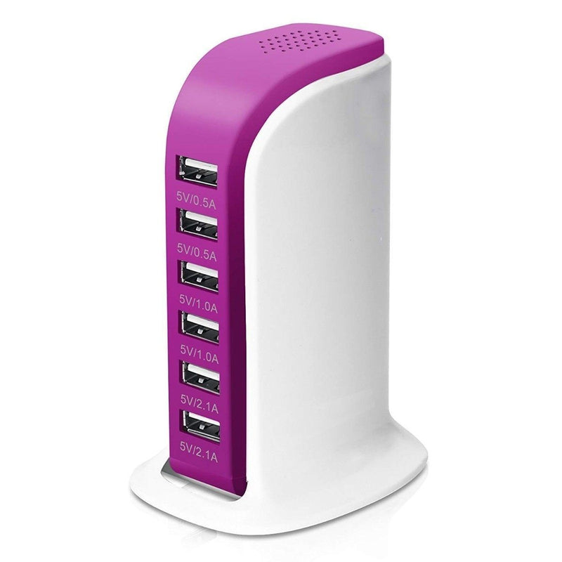 40-Watt 6-Port USB Charging Station for Smart Phones and Tablets - Assorted Colors Gadgets & Accessories Pink - DailySale