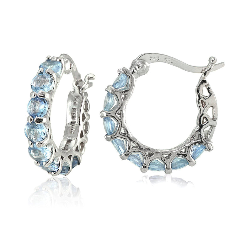 4.00 CT Blue Topaz Gemstone 1" French Lock Hoop Earrings in 18K White Gold Plated Earrings - DailySale