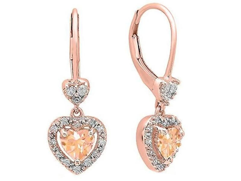 4.0CTTW Morganite Dangling Drop Heart Shaped Leverback Earrings Jewelry - DailySale