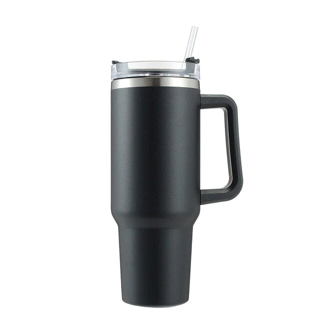 40oz Reusable Vacuum Tumbler with Insulated Double Wall and Cup Handle Sports & Outdoors Black - DailySale