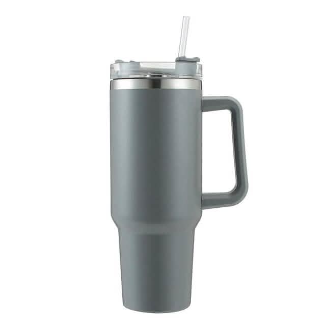 40oz Reusable Vacuum Tumbler with Insulated Double Wall and Cup Handle Sports & Outdoors Gray - DailySale