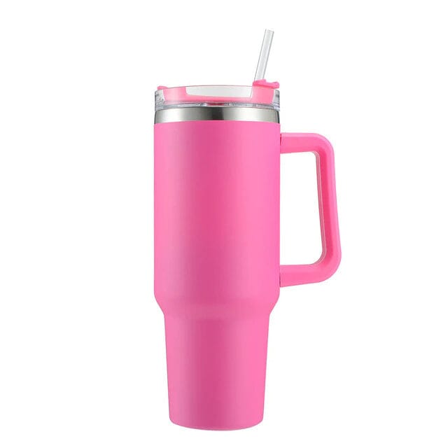 40oz Reusable Vacuum Tumbler with Insulated Double Wall and Cup Handle Sports & Outdoors Pink - DailySale