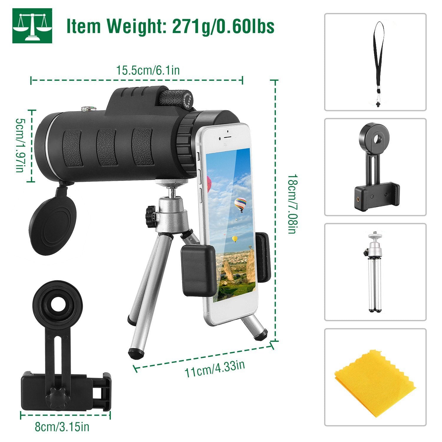 40x60 HD Optical Monocular Telescope with FMC Lens Sports & Outdoors - DailySale