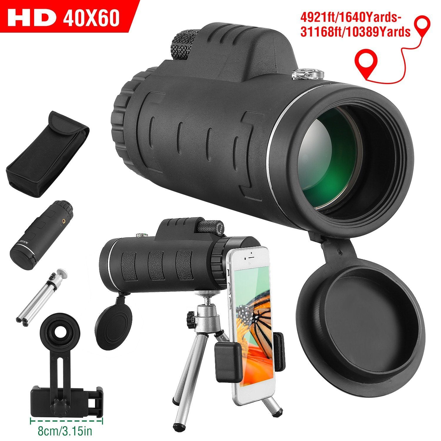 40x60 HD Optical Monocular Telescope with FMC Lens Sports & Outdoors - DailySale