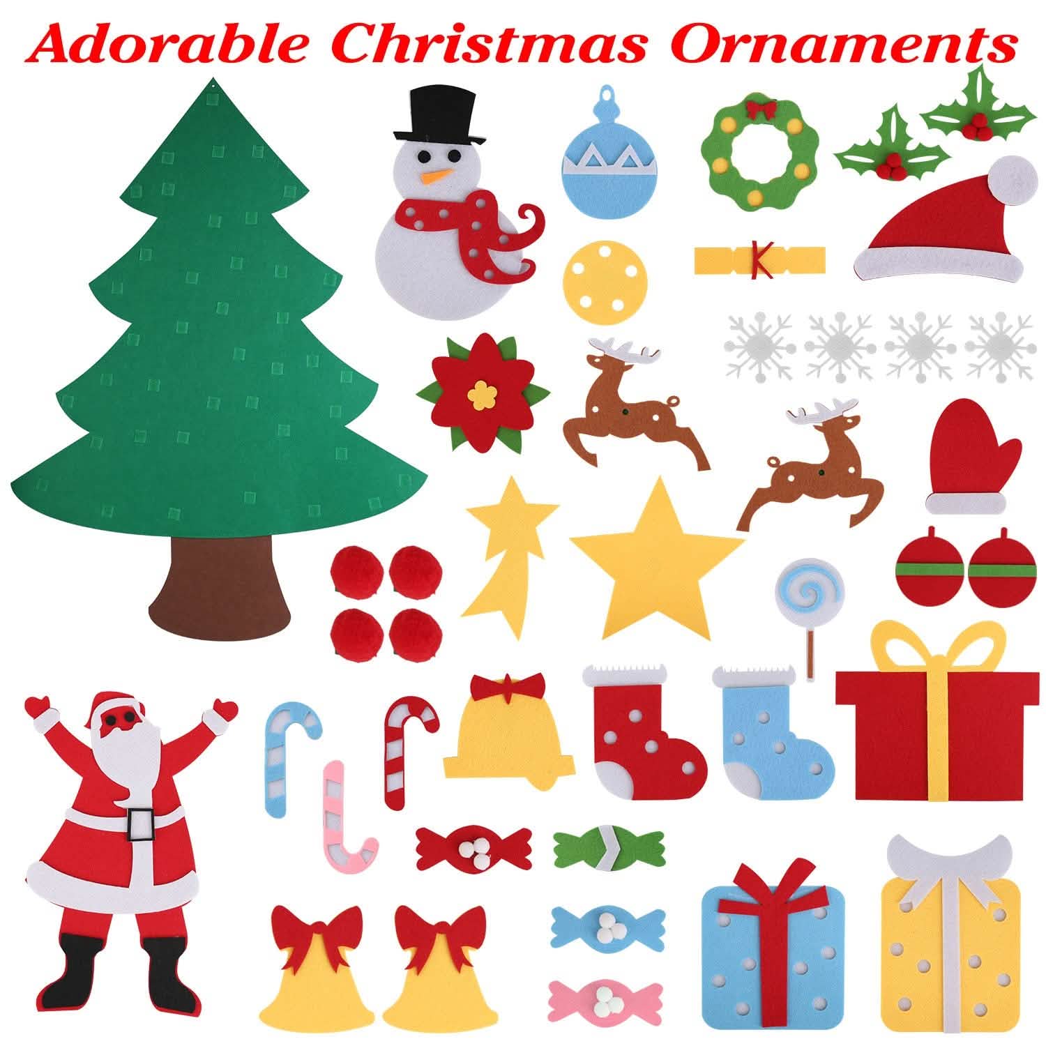 41-Piece: DIY Felt Christmas Tree Detachable Ornaments for Kids Holiday Decor & Apparel - DailySale
