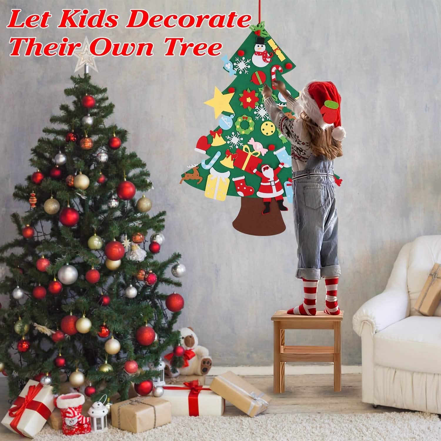 41-Piece: DIY Felt Christmas Tree Detachable Ornaments for Kids Holiday Decor & Apparel - DailySale