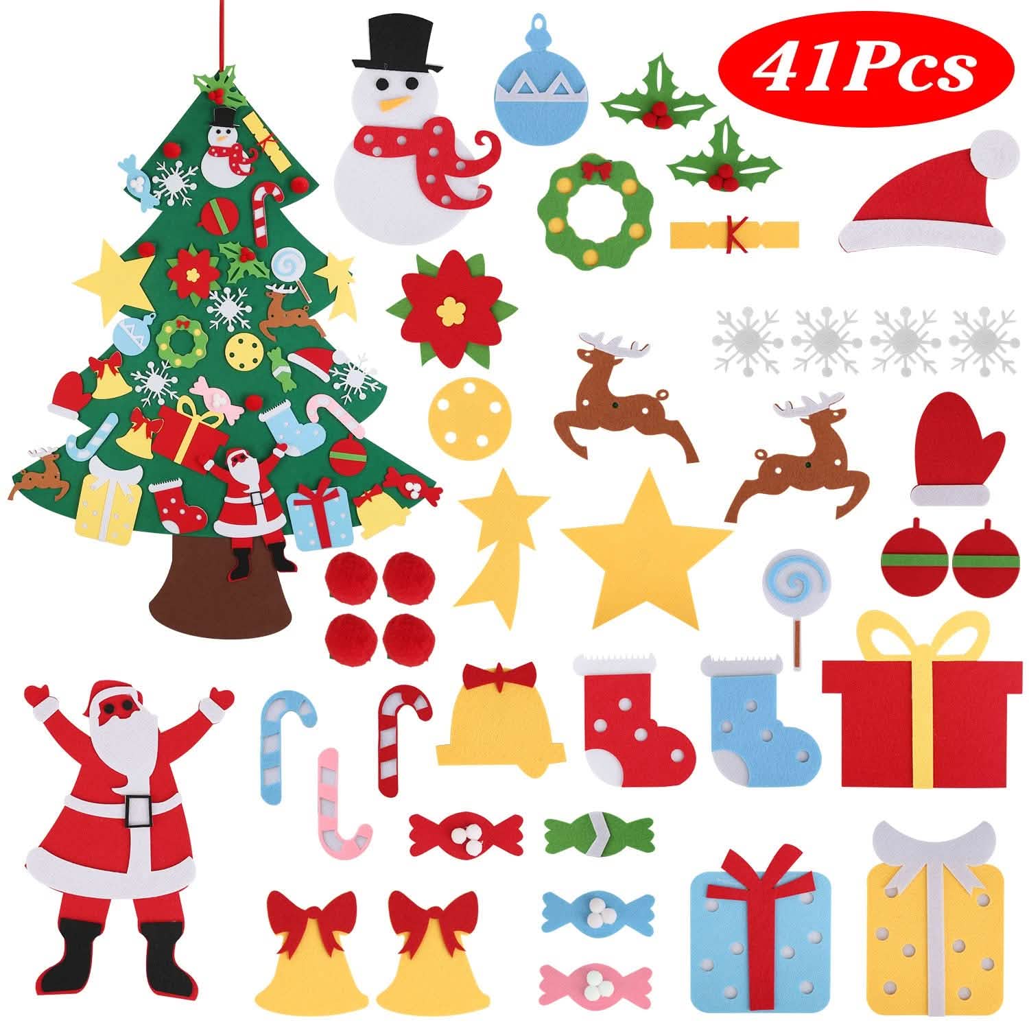 41-Piece: DIY Felt Christmas Tree Detachable Ornaments for Kids Holiday Decor & Apparel - DailySale
