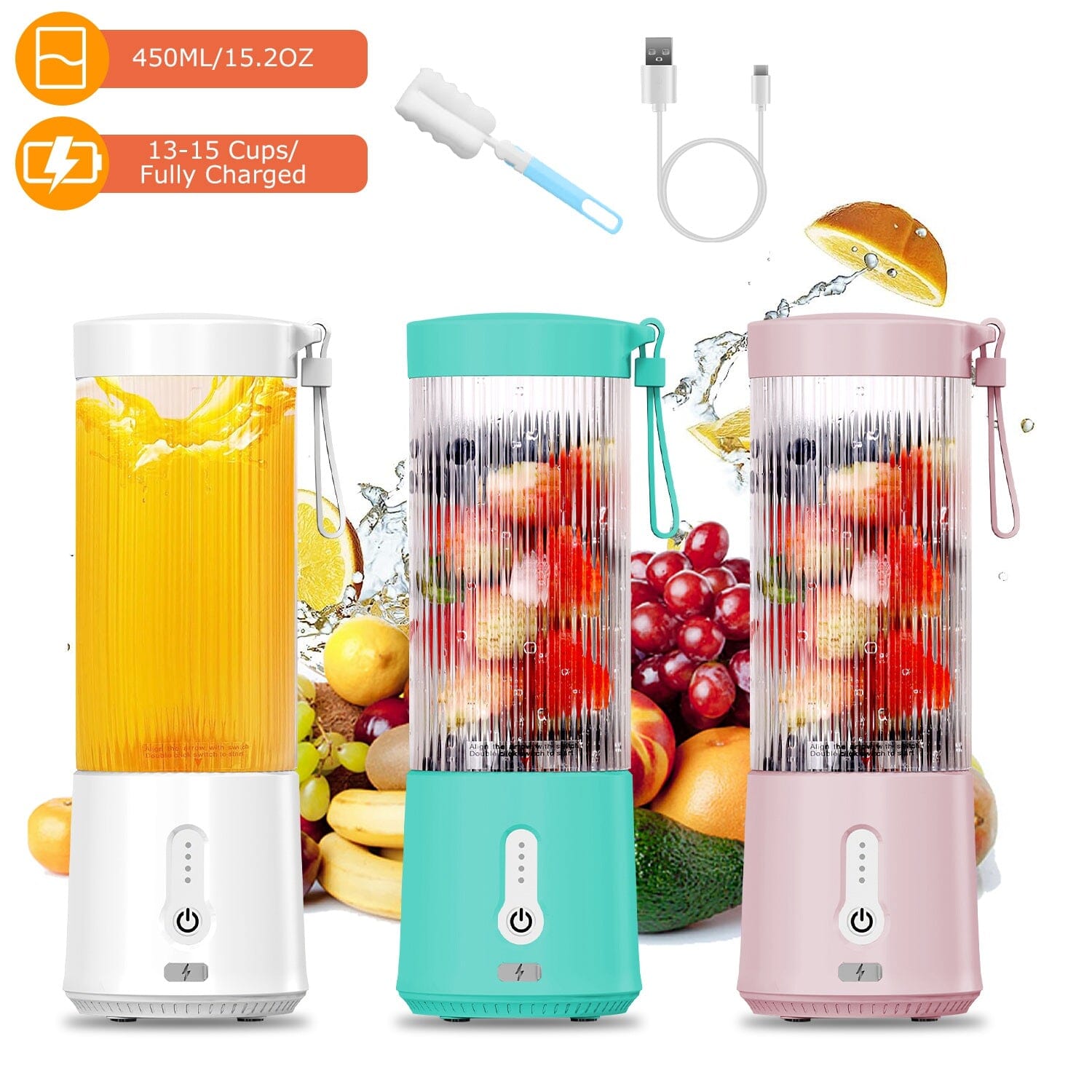 450ml Rechargeable Fruit Blender with 6 Blades Kitchen Appliances - DailySale