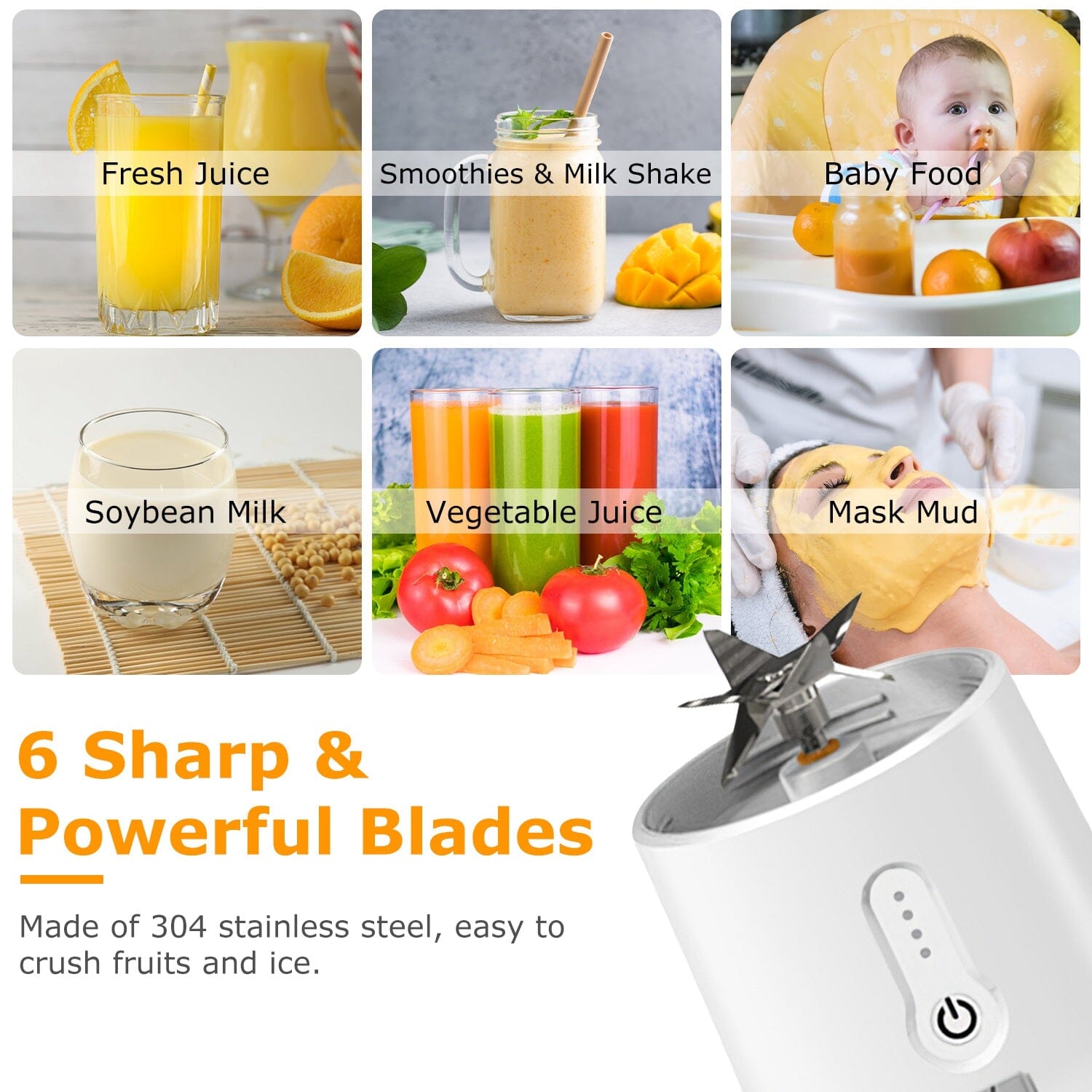 450ml Rechargeable Fruit Blender with 6 Blades Kitchen Appliances - DailySale