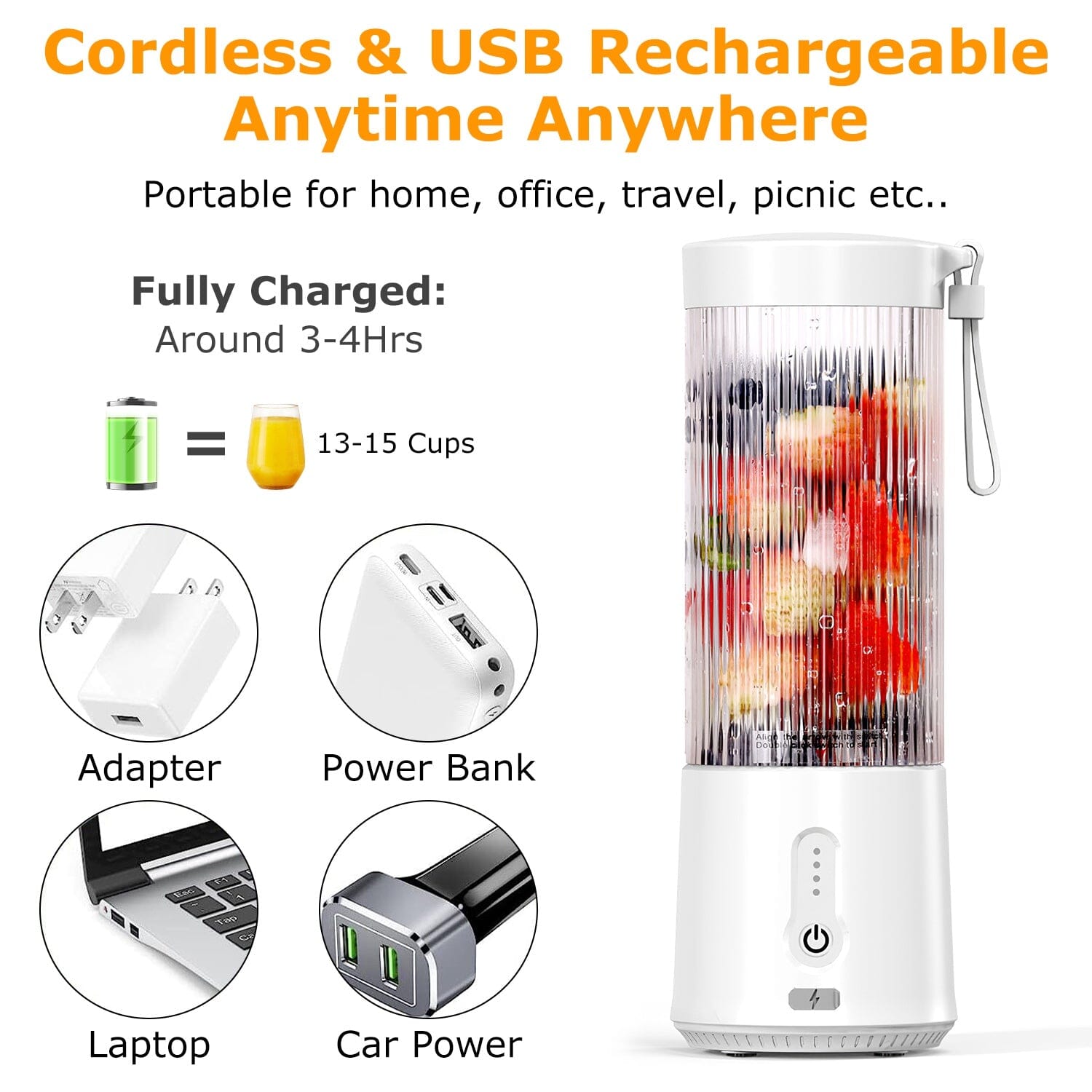 450ml Rechargeable Fruit Blender with 6 Blades Kitchen Appliances - DailySale