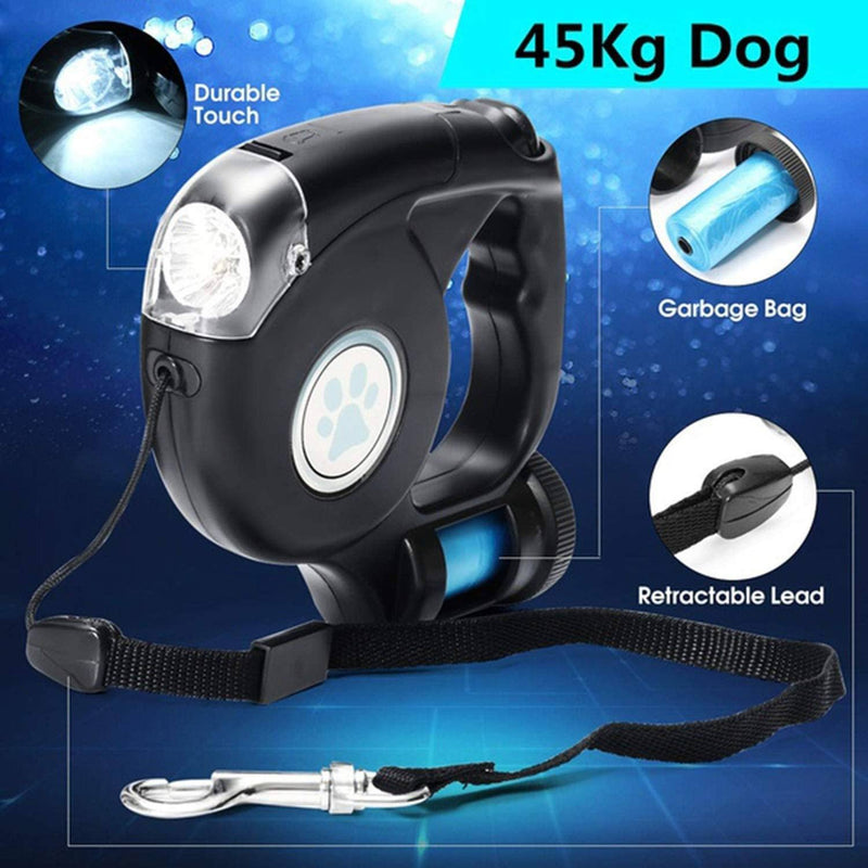 4.5M LED Flashlight Extendable Retractable Pet Dog Leash Lead with Garbage Bag Pet Supplies - DailySale