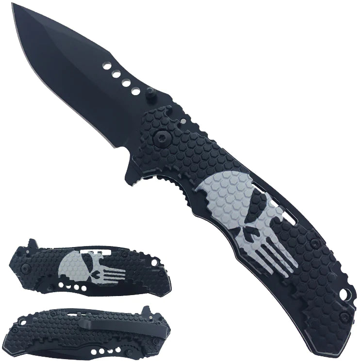 4.75" Knife with ABS Handle Tactical Punisher Skull - DailySale