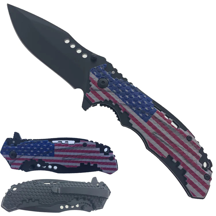 4.75" Knife with ABS Handle Tactical US Flag - DailySale