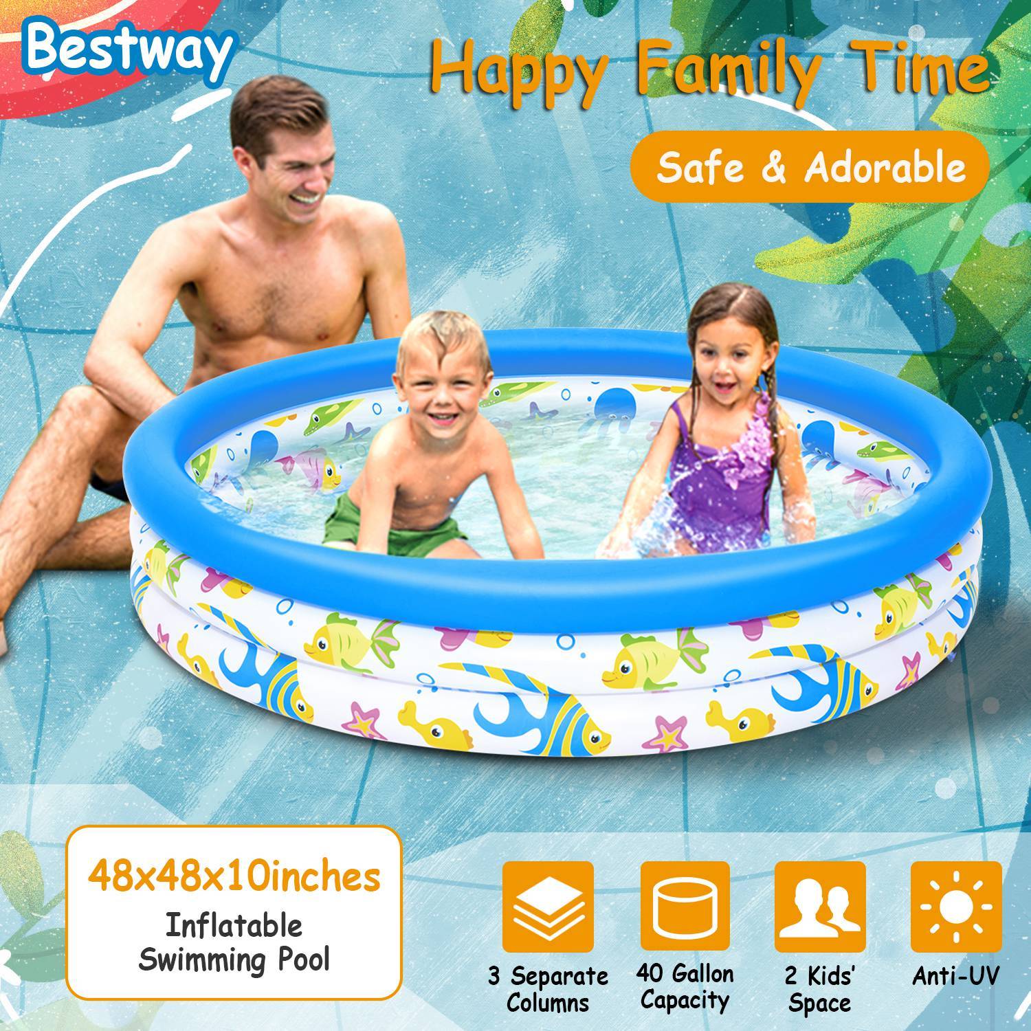 48 x 10 Inflatable Swimming Pool with 3 Velvets Water Drain Plug Sports & Outdoors - DailySale